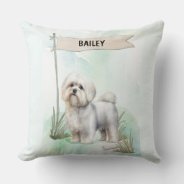 Maltese Watercolor Personalized Dog Kussen
