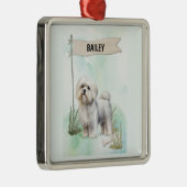 Maltese Watercolor Personalized Dog Metalen Ornament (Rechts)
