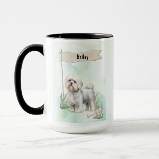 Maltese Watercolor Personalized Dog Mok (Links)