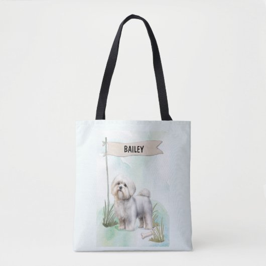 Maltese Watercolor Personalized Dog Tote Bag (Voorkant)