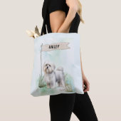 Maltese Watercolor Personalized Dog Tote Bag (Dichtbij)
