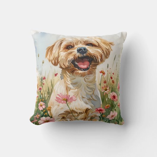Maltese Watercolor Throw Pillow Kussen (Voorkant)