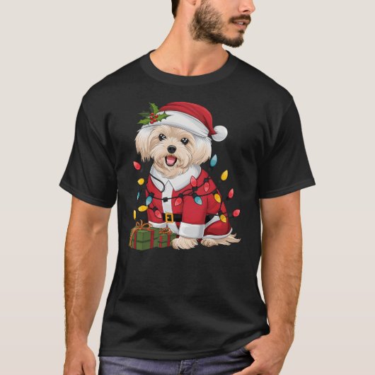 Maltese Xmas Lighting Santa Maltese Dog Christmas T-shirt (Voorkant)