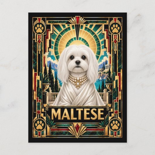 Maltezer, Art Deco Hond Briefkaart (Voorkant)