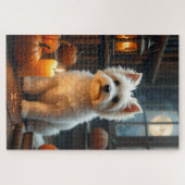 Maltezer gotische bibliotheek Halloween portretkun Legpuzzel (Horizontaal)