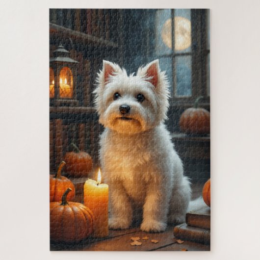 Maltezer gotische bibliotheek Halloween portretkun Legpuzzel (Verticaal)