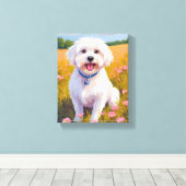 Maltezer Hond Bloem Veld Schilderij Canvas Afdruk (Insitu (Houten vloer))