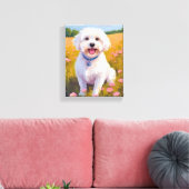 Maltezer Hond Bloem Veld Schilderij Canvas Afdruk (Insitu (Woonkamer))