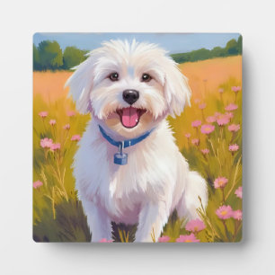 Maltezer Hond Bloem Veld Schilderij Fotoplaat