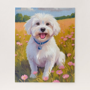Maltezer Hond Bloem Veld Schilderij Legpuzzel