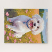 Maltezer Hond Bloem Veld Schilderij Legpuzzel (Horizontaal)