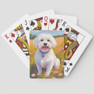 Maltezer Hond Bloem Veld Schilderij Pokerkaarten