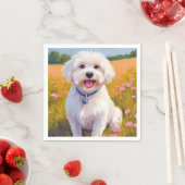 Maltezer Hond Bloem Veld Schilderij Servet (Insitu)