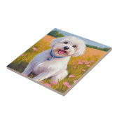 Maltezer Hond Bloem Veld Schilderij Tegeltje (Zijkant)
