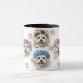 Maltezer Hond Bloemenkrans Aquarel Kunst Mok (Midden)