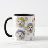 Maltezer Hond Bloemenkrans Aquarel Kunst Mok (Links)