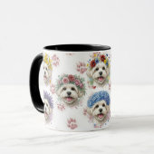 Maltezer Hond Bloemenkrans Aquarel Kunst Mok (Voorkant links)