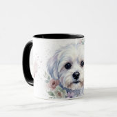Maltezer Hond Bloemenkrans Aquarel Kunst Mok (Voorkant links)