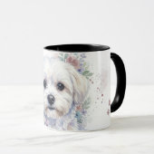 Maltezer Hond Bloemenkrans Aquarel Kunst Mok (Voorkant rechts)