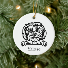 Maltezer hond gepersonaliseerd huisdier ornament,  keramisch ornament