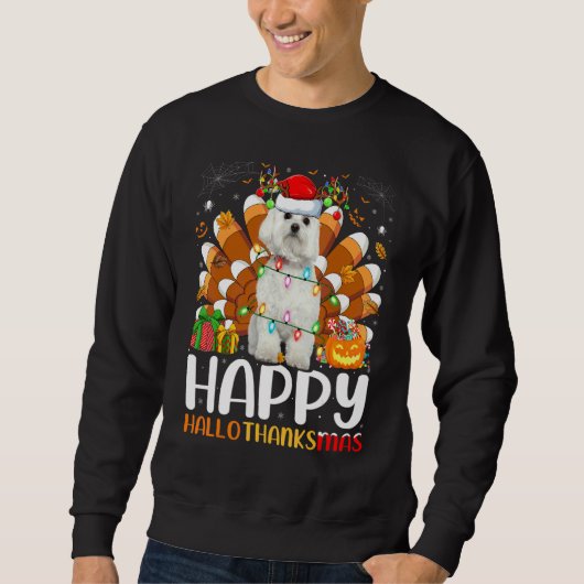 Maltezer hond Halloween Kerstmis Gelukkig Hallotha Trui (Voorkant)