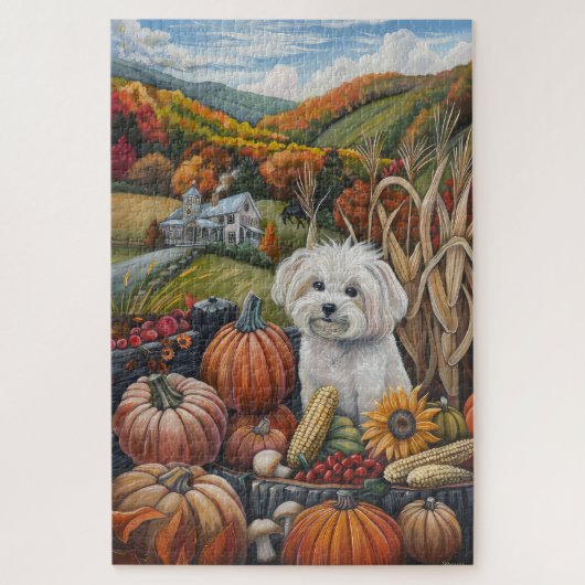 Maltezer Hond Herfst Oogst Dankdag Legpuzzel (Verticaal)