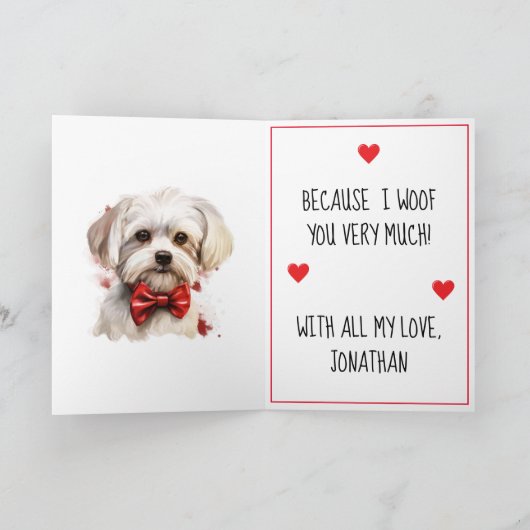 Maltezer Hond I Woof You Valentijn Kaart (Binnen)