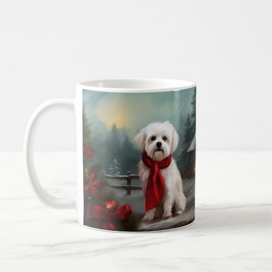 Maltezer hond in de sneeuw Kerstmis Koffiemok (Links)