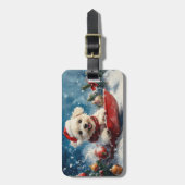 Maltezer hond in slee Laat het sneeuwen Kerstmis Bagagelabel (Voorkant verticaal)