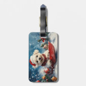 Maltezer hond in slee Laat het sneeuwen Kerstmis Bagagelabel (Achterkant verticaal)