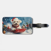 Maltezer hond in slee Laat het sneeuwen Kerstmis Bagagelabel (Achterkant horizontaal)