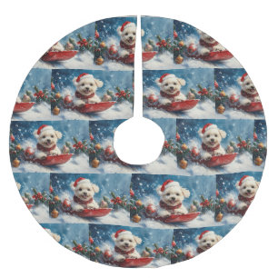 Maltezer hond in slee Laat het sneeuwen Kerstmis Kerstboom Rok