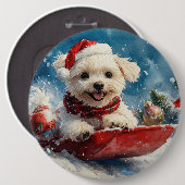Maltezer hond in slee Laat het sneeuwen Kerstmis Ronde Button 6,0 Cm (Voorkant /achterkant)