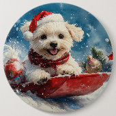 Maltezer hond in slee Laat het sneeuwen Kerstmis Ronde Button 6,0 Cm (Voorkant)
