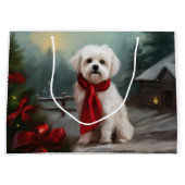 Maltezer hond in sneeuw Kerstmis Groot Cadeauzakje (Voorkant)