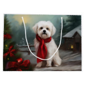 Maltezer hond in sneeuw Kerstmis Groot Cadeauzakje (Achterkant)