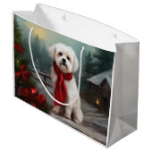 Maltezer hond in sneeuw Kerstmis Groot Cadeauzakje (Achterkant Gekanteld)
