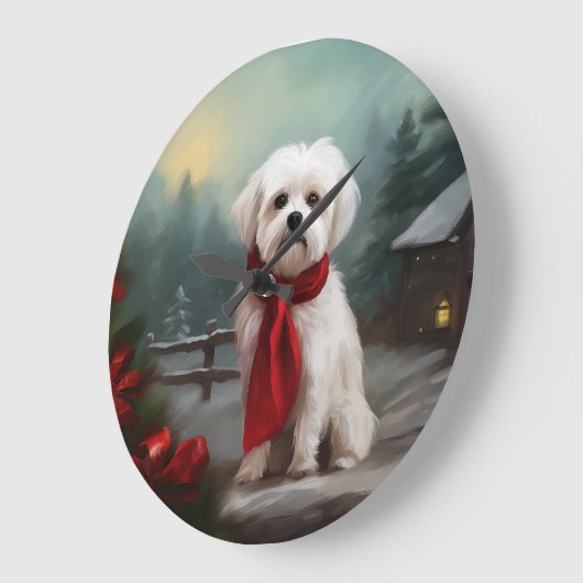 Maltezer Hond in Sneeuw Kerstmis Grote Klok (Hoek)