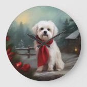 Maltezer Hond in Sneeuw Kerstmis Grote Klok (Voorkant)