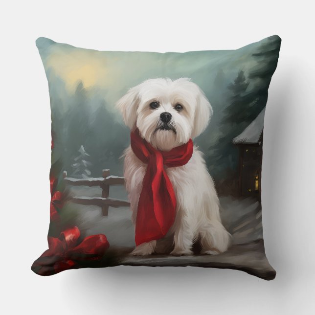 Maltezer hond in sneeuw Kerstmis  Kussen (Voorkant)