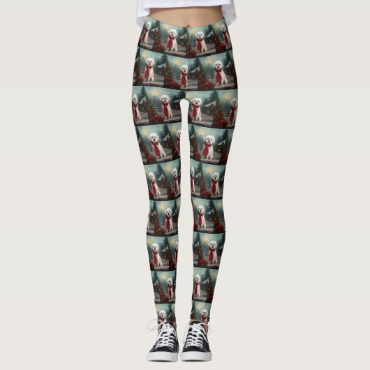 Maltezer Hond in Sneeuw Kerstmis Leggings (Voorkant)