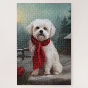 Maltezer hond in sneeuw Kerstmis Legpuzzel