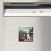 Maltezer Hond in Sneeuw Kerstmis Magneet (Insitu (Vaatwasser))