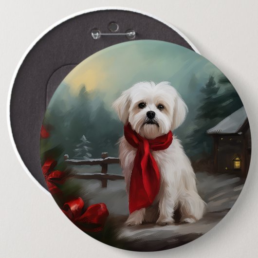 Maltezer hond in sneeuw Kerstmis Ronde Button 6,0 Cm (Voorkant /achterkant)