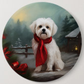Maltezer hond in sneeuw Kerstmis Ronde Button 6,0 Cm (Voorkant)