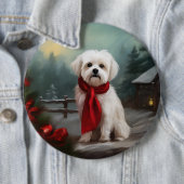 Maltezer hond in sneeuw Kerstmis Ronde Button 6,0 Cm (In situ)