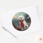 Maltezer Hond in Sneeuw Kerstmis Ronde Sticker (Envelop)