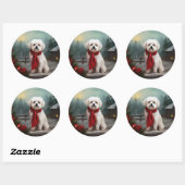 Maltezer Hond in Sneeuw Kerstmis Ronde Sticker (Vel)