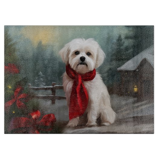 Maltezer hond in sneeuw Kerstmis Snijplank (Voorkant)