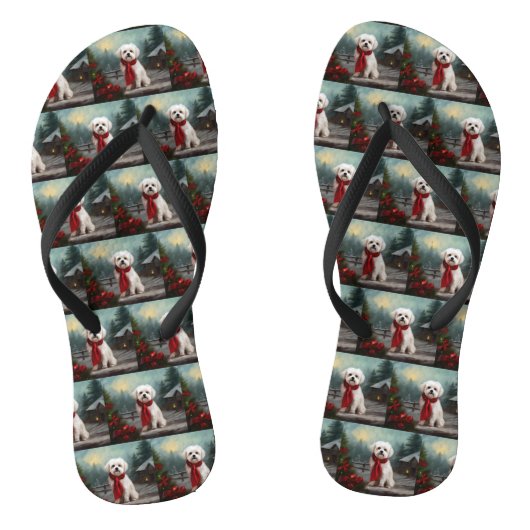 Maltezer hond in sneeuw Kerstmis  Teenslippers (Voetbed)